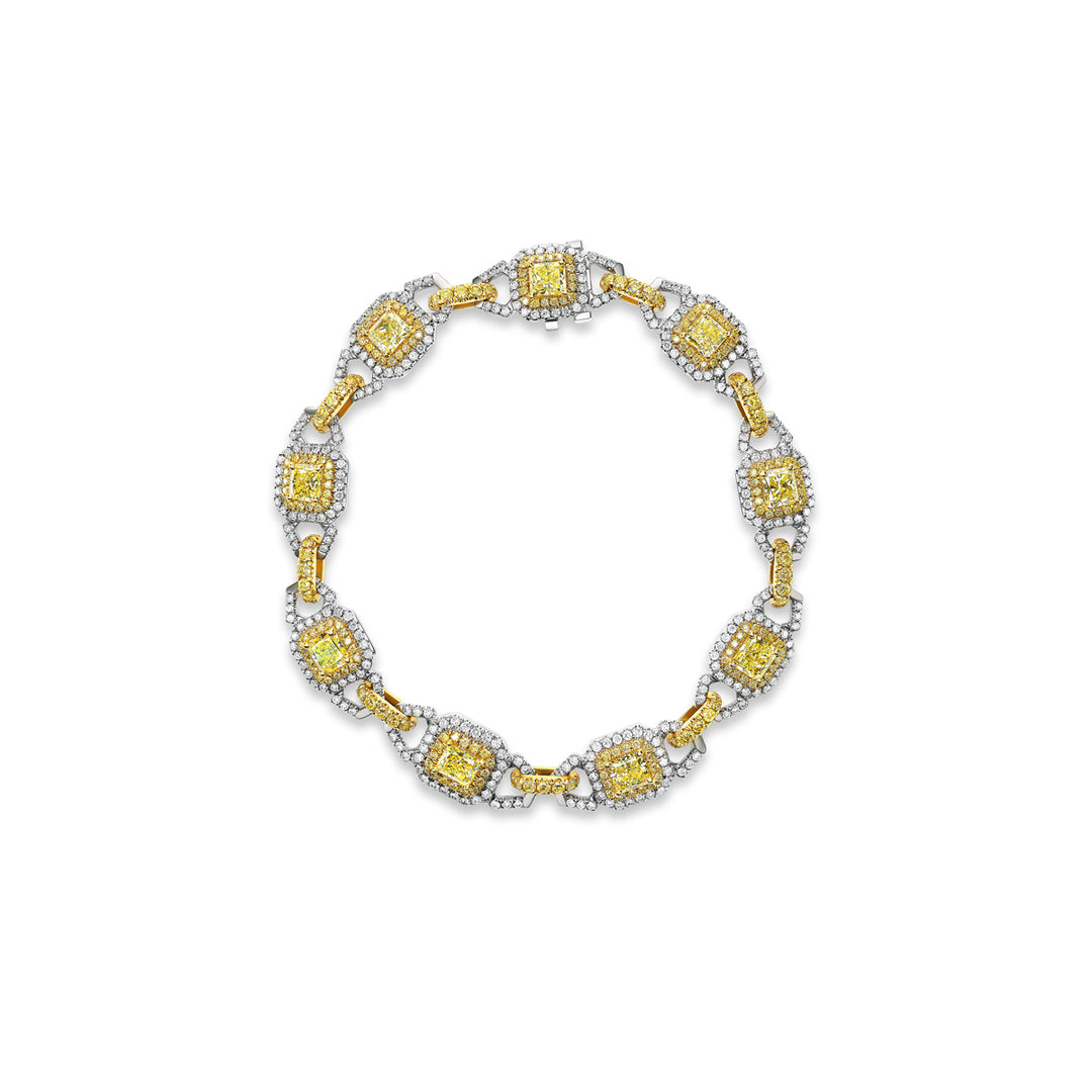 18K White & Yellow Gold Bracelet with Radiant Yellow Diamonds &  White Diamonds