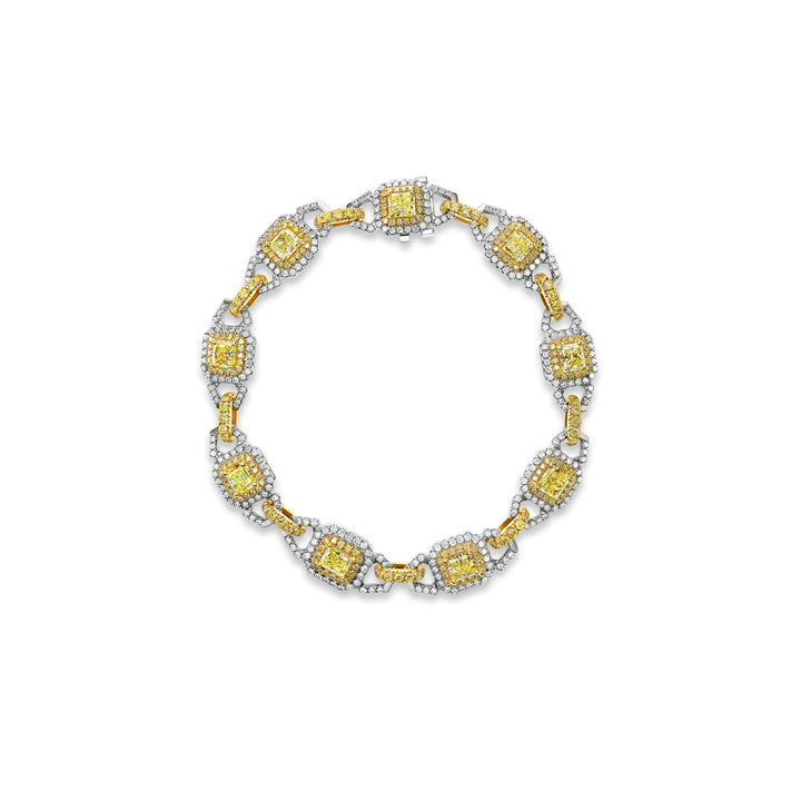 18K White & Yellow Gold Bracelet with Radiant Yellow Diamonds &  White Diamonds