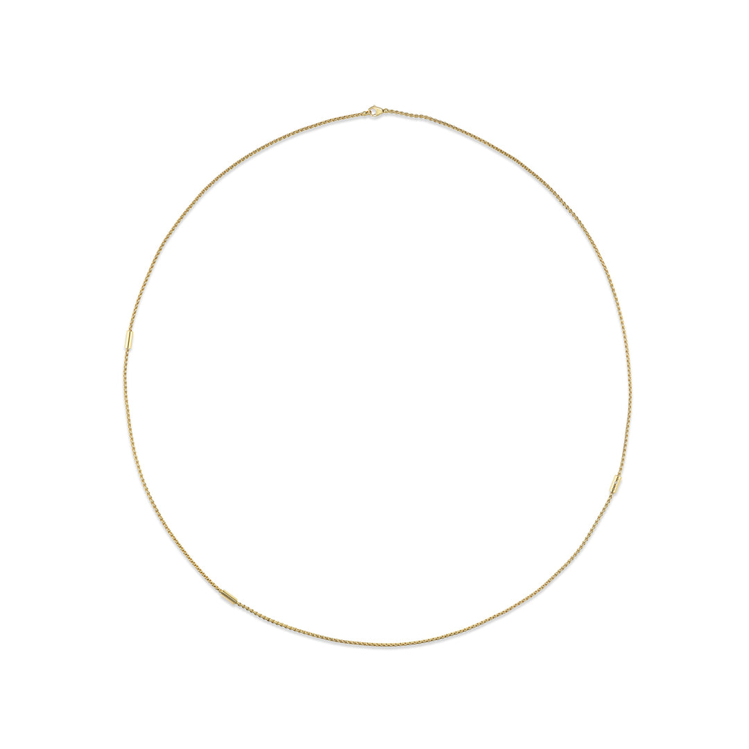 37.5" Necklace of 18K Yellow Gold with 3 gold stations & 1 Round Brilliant Cut Diamond.