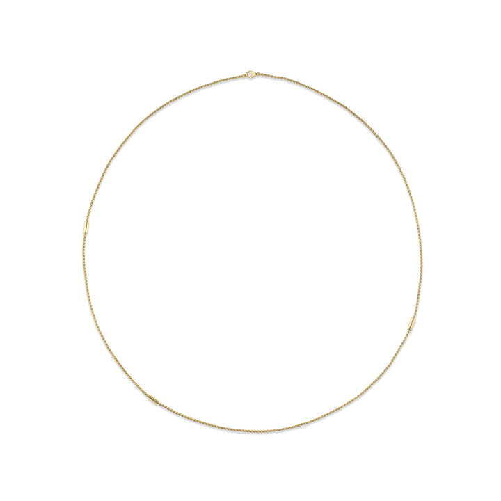 37.5" Necklace of 18K Yellow Gold with 3 gold stations & 1 Round Brilliant Cut Diamond.