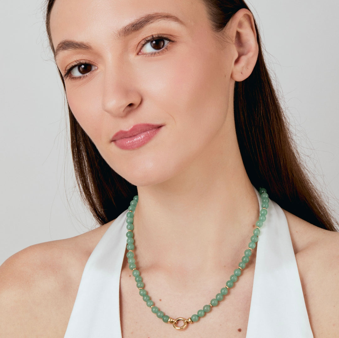 18K Yellow Gold Limited Edition Aventurine Beaded Story Necklace