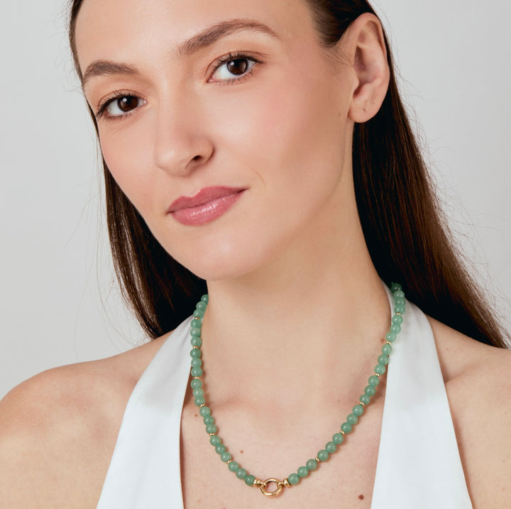 18K Yellow Gold Limited Edition Aventurine Beaded Story Necklace