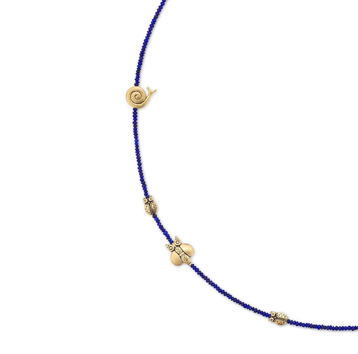 18K Yellow Gold & Lapis "Fable Animals and Strange Characters" Beaded Necklace