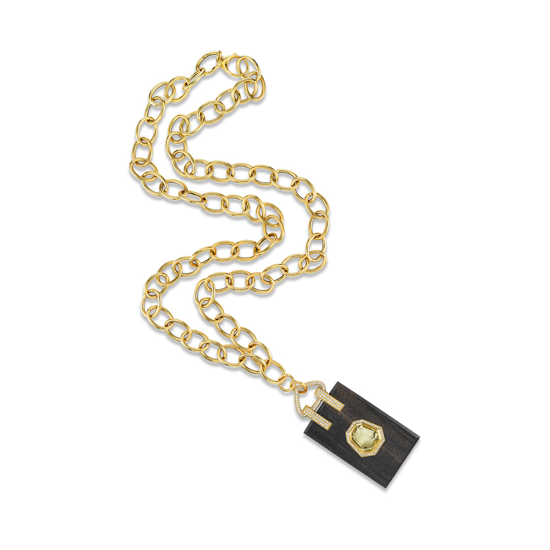 18K Yellow Gold,  Carved Ebony, Yellow Citrine & Diamond Pendant