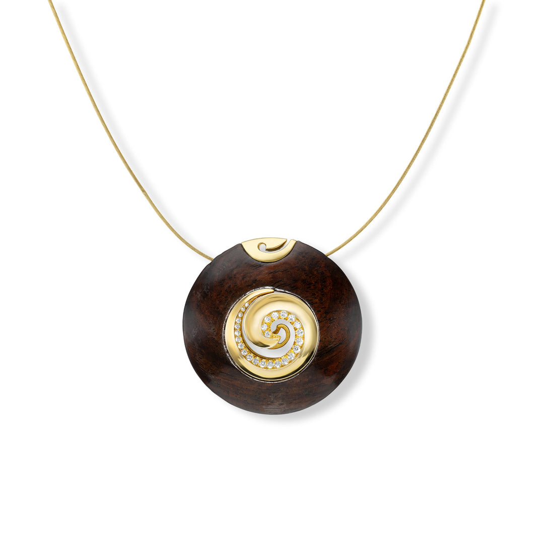 18K Yellow Gold, Juniper Rosewood and Diamond Pendant Necklace