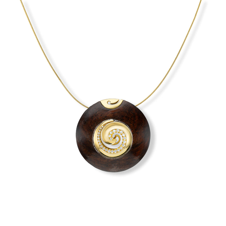 18K Yellow Gold, Juniper Rosewood and Diamond Pendant Necklace