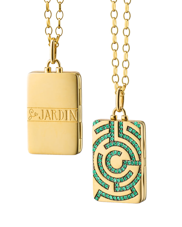 18K Yellow Gold "Le Jardin" Garden Maze Locket with Emeralds (0.50cttw) and Chain