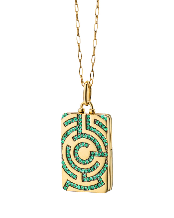 18K Yellow Gold "Le Jardin" Garden Maze Locket with Emeralds (0.50cttw) and Chain
