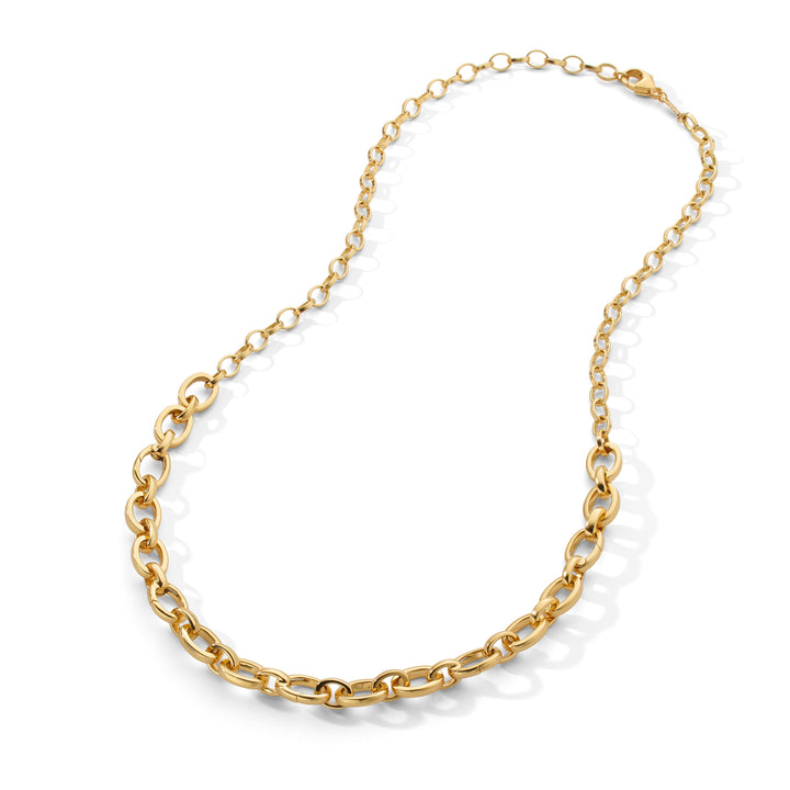18K Yellow Gold "Audrey" Necklace with 5 Charm Stations on a Large 18" Belcher Chain