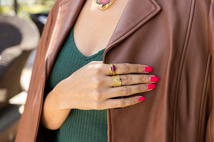18K Yellow Gold Wrapped Oval Ruby Ring
