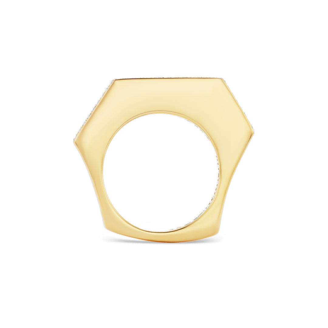 18K Yellow Gold Hexagon Shaped Diamond Ring