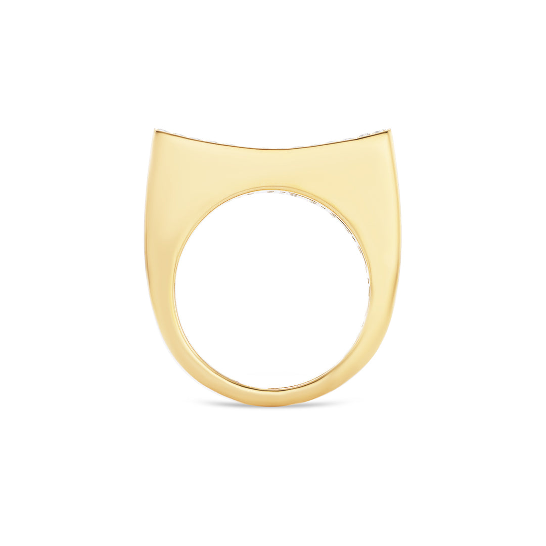 18K Yellow Gold Concave Pave Diamond Ring