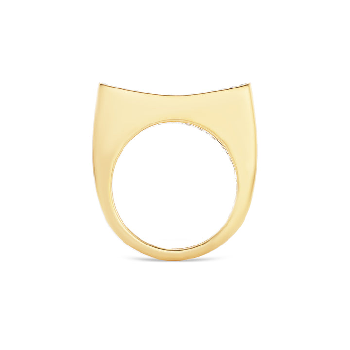 18K Yellow Gold Concave Pave Diamond Ring