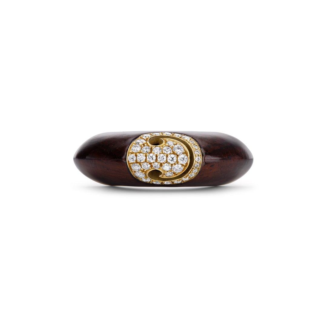 18K Yellow Gold Ring with Juniper Rosewood and Diamonds