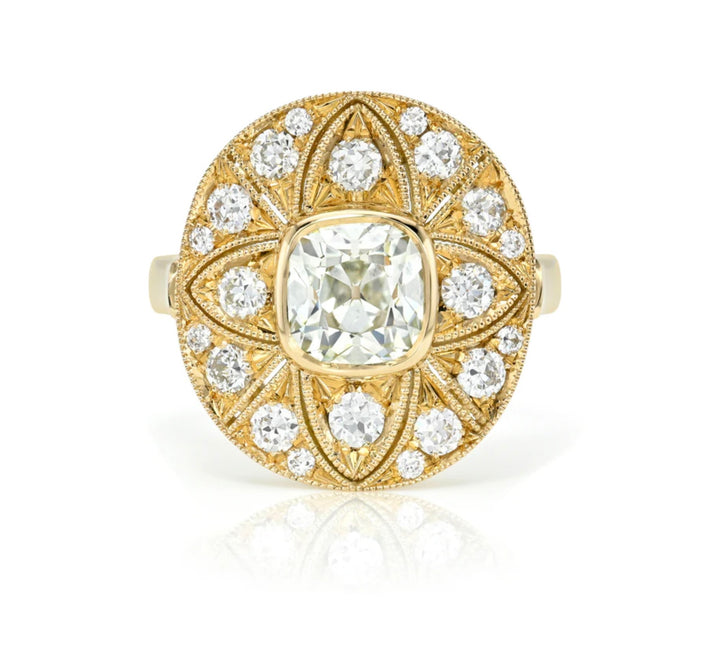 18K Yellow Gold "Britton" Ring with 1.51 carat Old Mine Cut Diamond Center