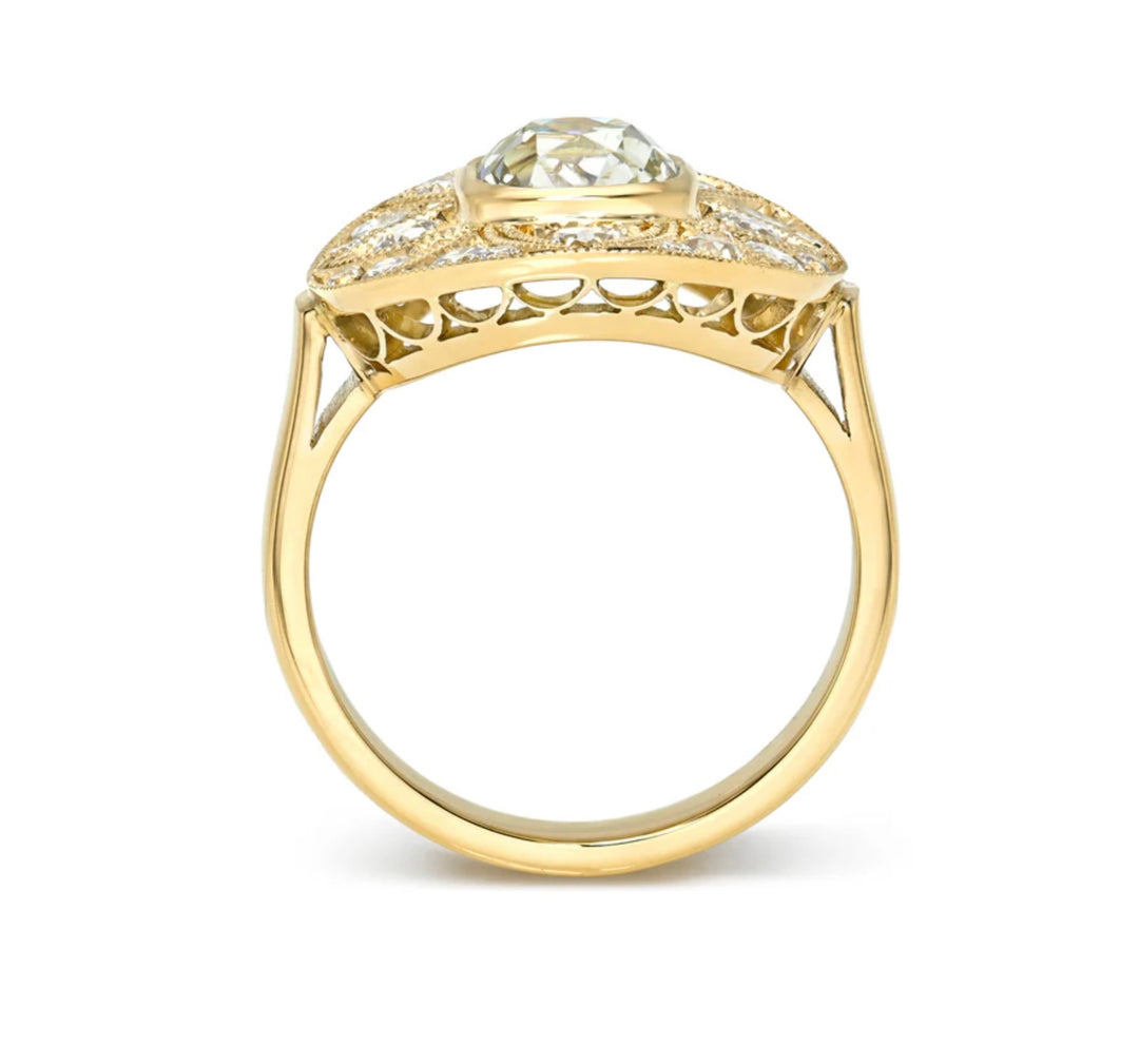 18K Yellow Gold "Britton" Ring with 1.51 carat Old Mine Cut Diamond Center