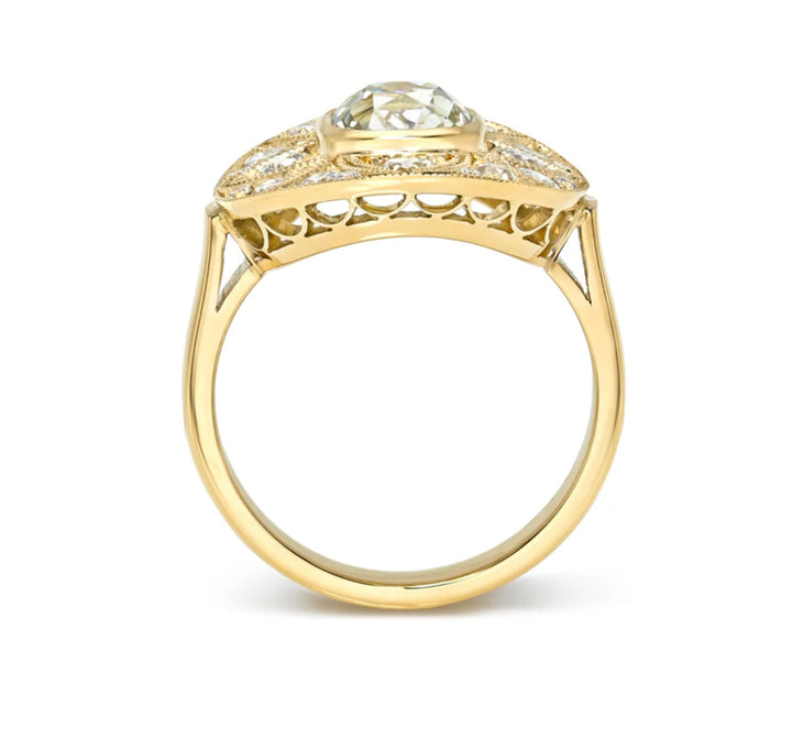 18K Yellow Gold "Britton" Ring with 1.51 carat Old Mine Cut Diamond Center