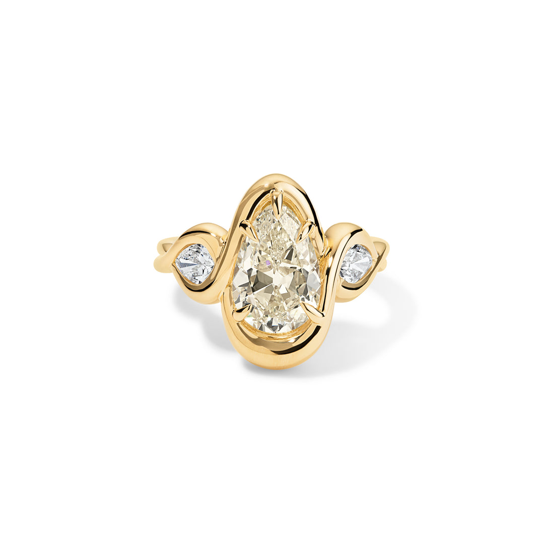 18K Yellow Gold Layla Ring with Modified Pear Brilliant Cut Diamond Center & side diamonds