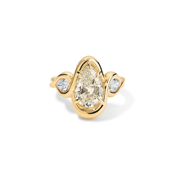 18K Yellow Gold Layla Ring with Modified Pear Brilliant Cut Diamond Center & side diamonds