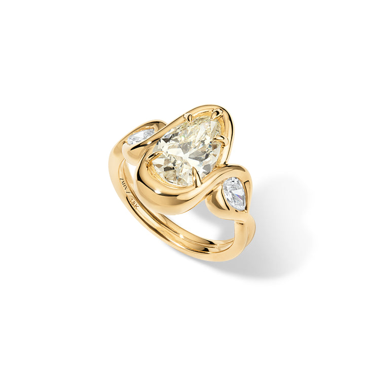 18K Yellow Gold Layla Ring with Modified Pear Brilliant Cut Diamond Center & side diamonds