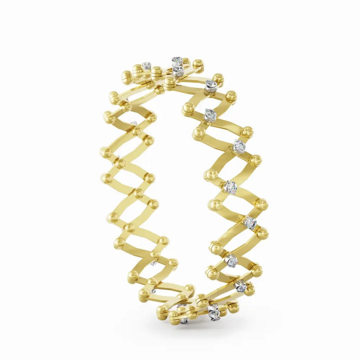 18K Yellow and White Gold Ring Bracelet with Scattered Round Brilliant Cut Diamonds