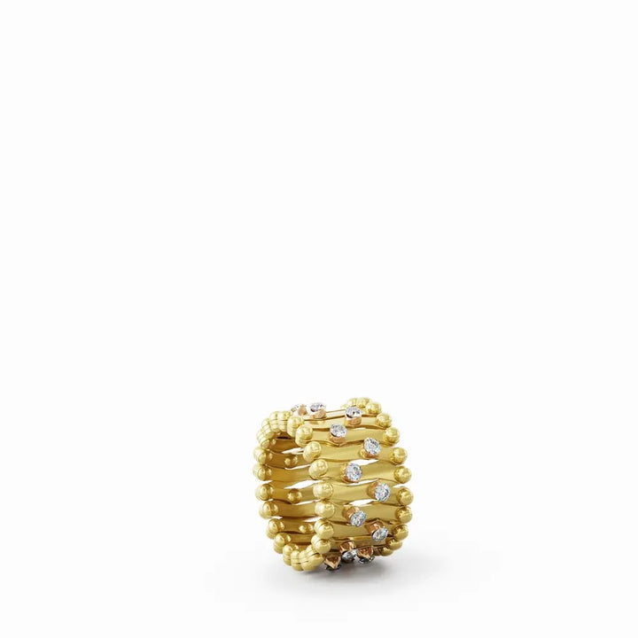 18K Yellow and White Gold Ring Bracelet with Scattered Round Brilliant Cut Diamonds