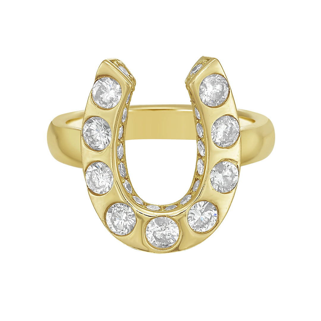 18K Yellow Gold Legacy Horseshoe Ring with White and Champagne Diamonds (1.35 cttw)