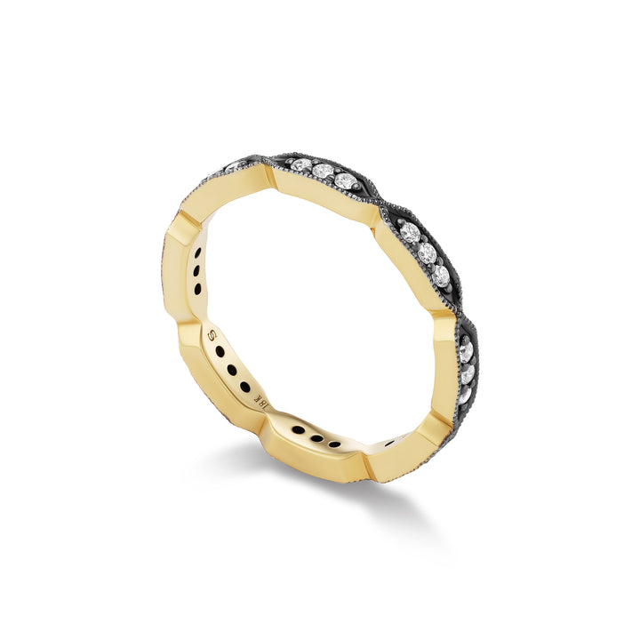 18K Yellow Gold & Black Rhodium Deco Eternity Band with White Diamonds