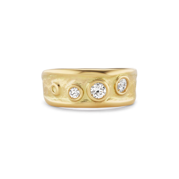 18K Yellow Hammered Gold and 3 Diamond Open Band