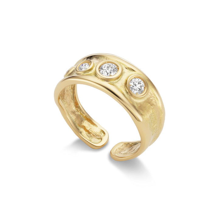 18K Yellow Hammered Gold and 3 Diamond Open Band