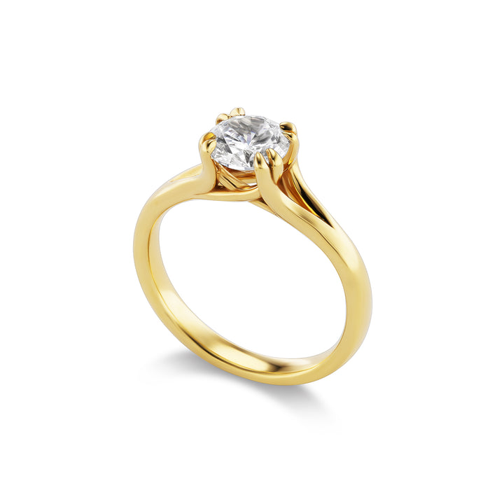 G Marie Exclusive: 18K Yellow Gold Solitaire Ring with tulip flower head