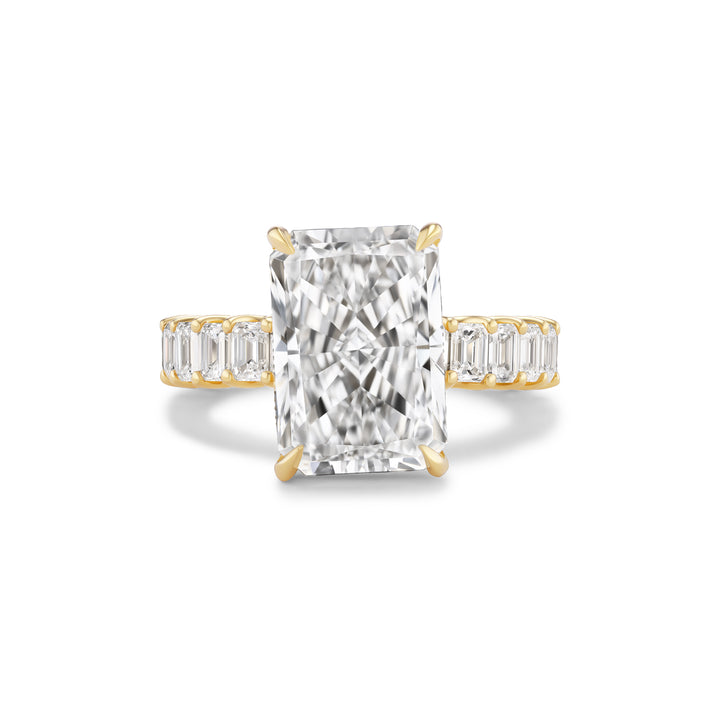 18K Yellow Gold Montage Engagement Ring with 8.01ct LG Diamond Center,  Emerald Cut Diamonds 3/4 Around the Band &  Hidden Halo