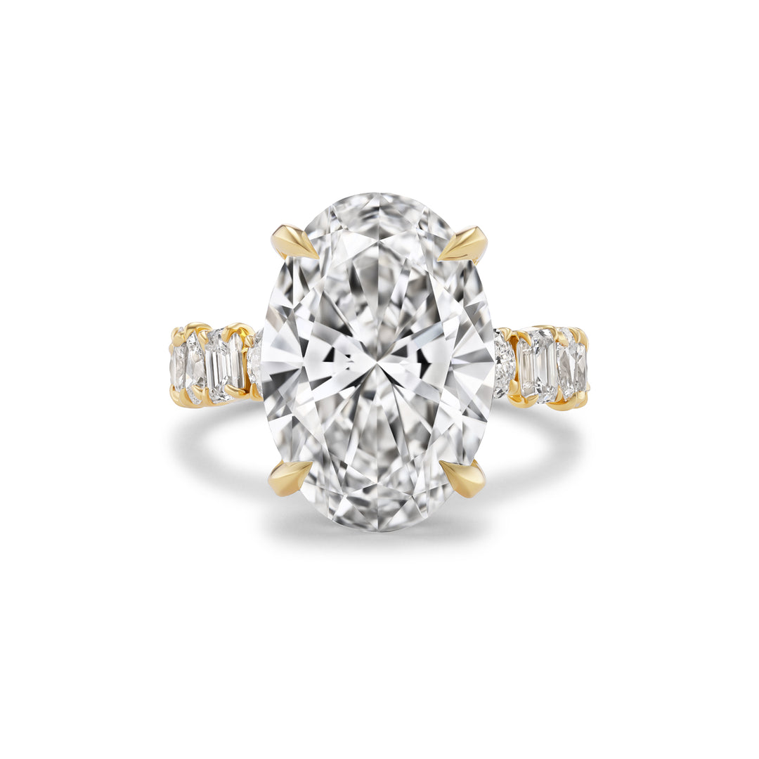 18K Yellow Gold Montage Engagement Ring with 8.05 ct LG Oval Diamond , Mixed Fancy Cut & Pave Set Diamonds