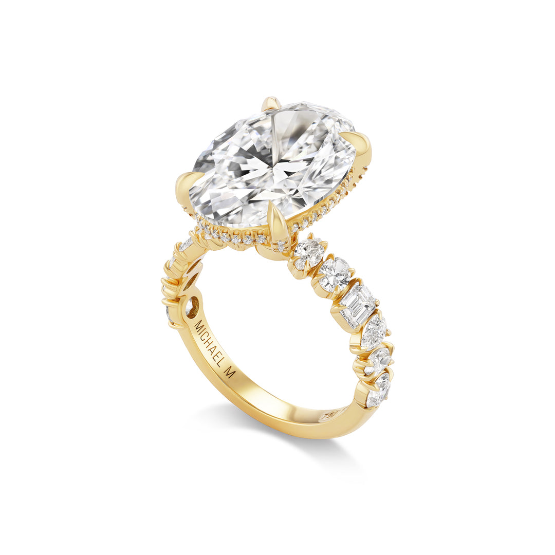 18K Yellow Gold Montage Engagement Ring with 8.05 ct LG Oval Diamond , Mixed Fancy Cut & Pave Set Diamonds