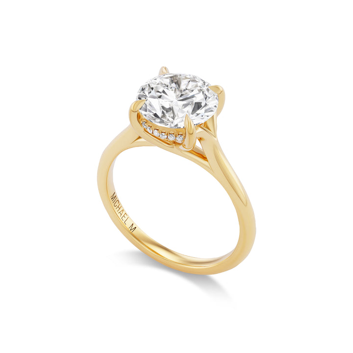 18K Yellow Gold Icon Bridal Ring with 3.01 ct LG Round Brilliant Cut Diamond and Hidden Halo