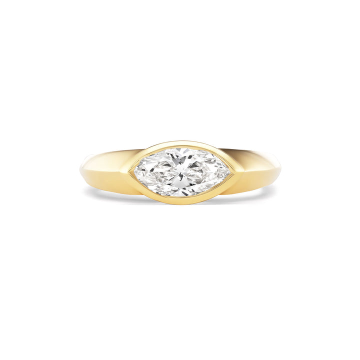 18K Yellow Gold Thin Windsor Ring with Lab Grown 1.11 ct Marquise Diamond