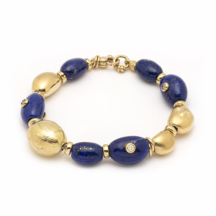 18K Yellow Gold, Lapis & Diamond Bracelet