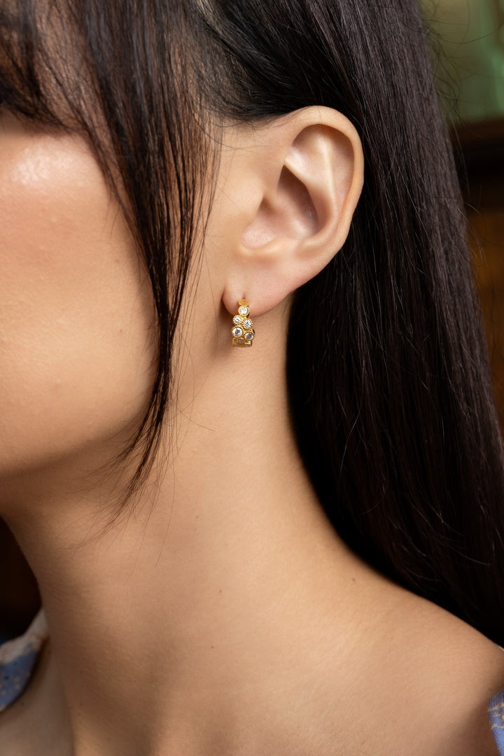 18K Yellow Gold Inside Out Diamond Mini Hoops