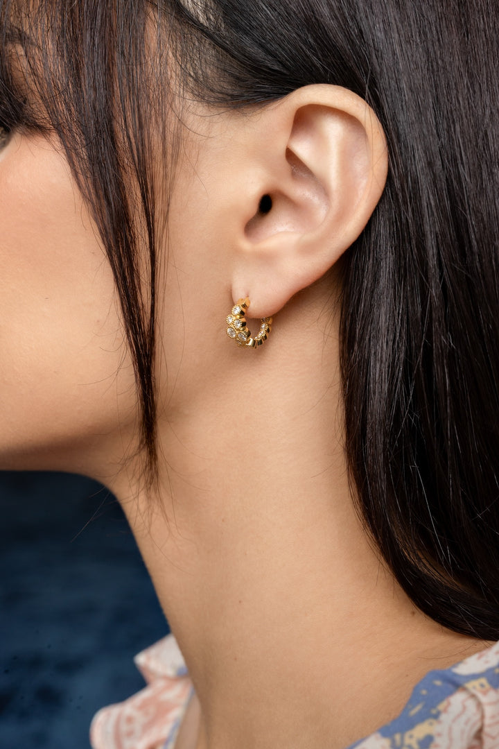 18K Yellow Gold Inside Out Diamond Mini Hoops