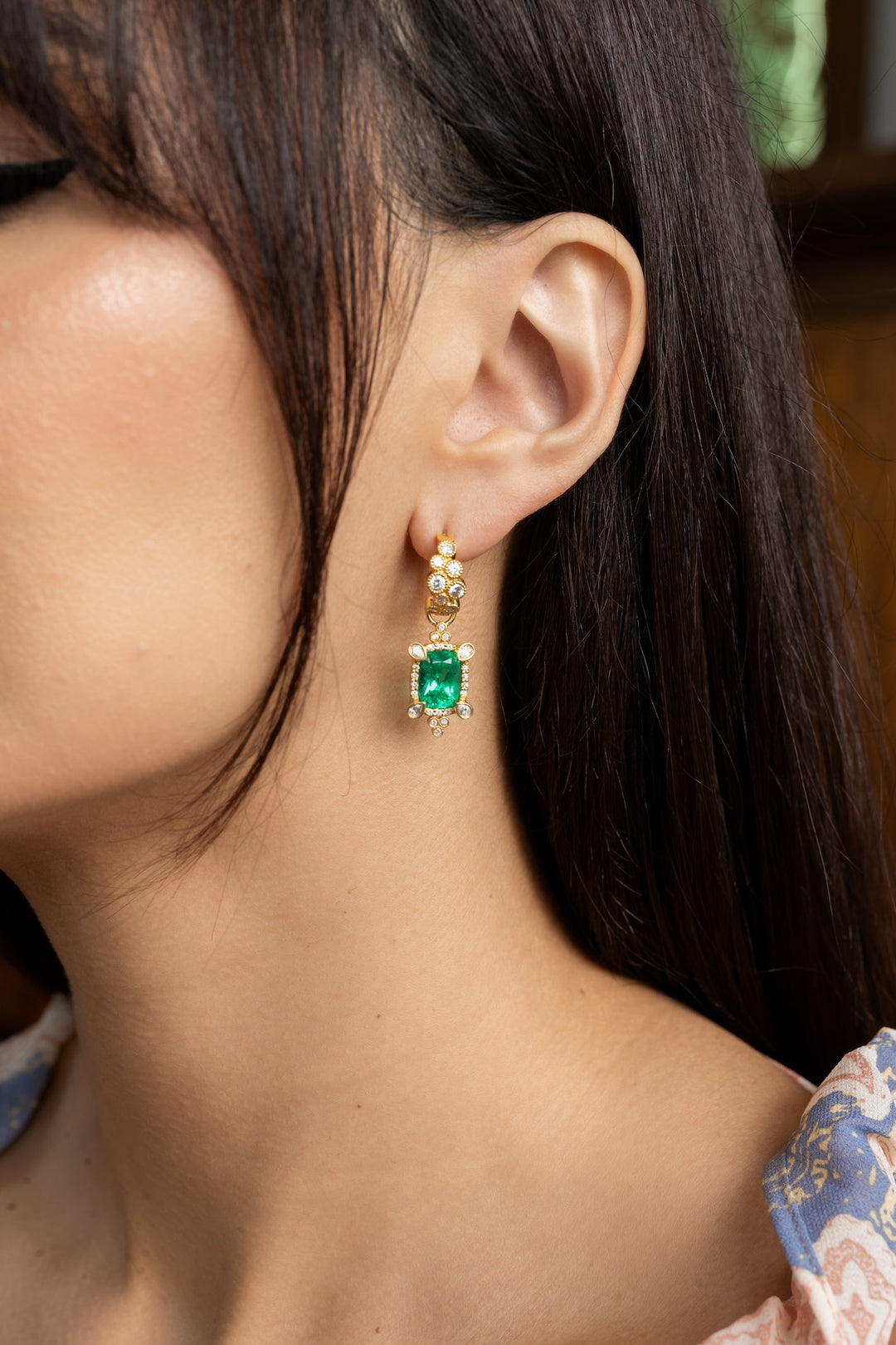 18K Yellow Gold, Emerald & Diamond Drops