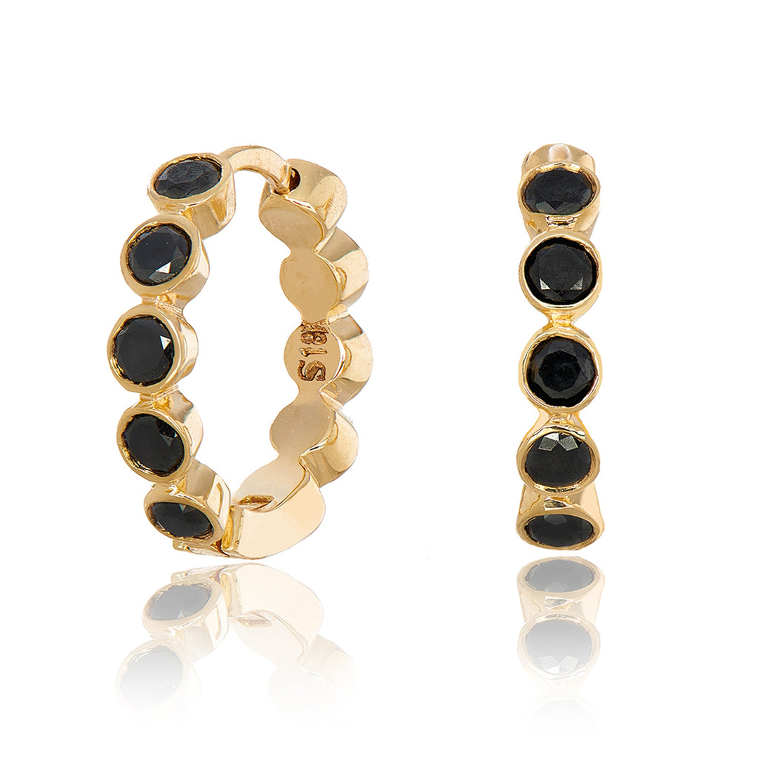18K Yellow Gold & Black Diamond Mini Huggies