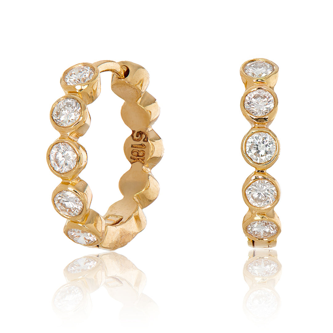 18K Yellow Gold & Bezel Set White Diamond Mini Huggies