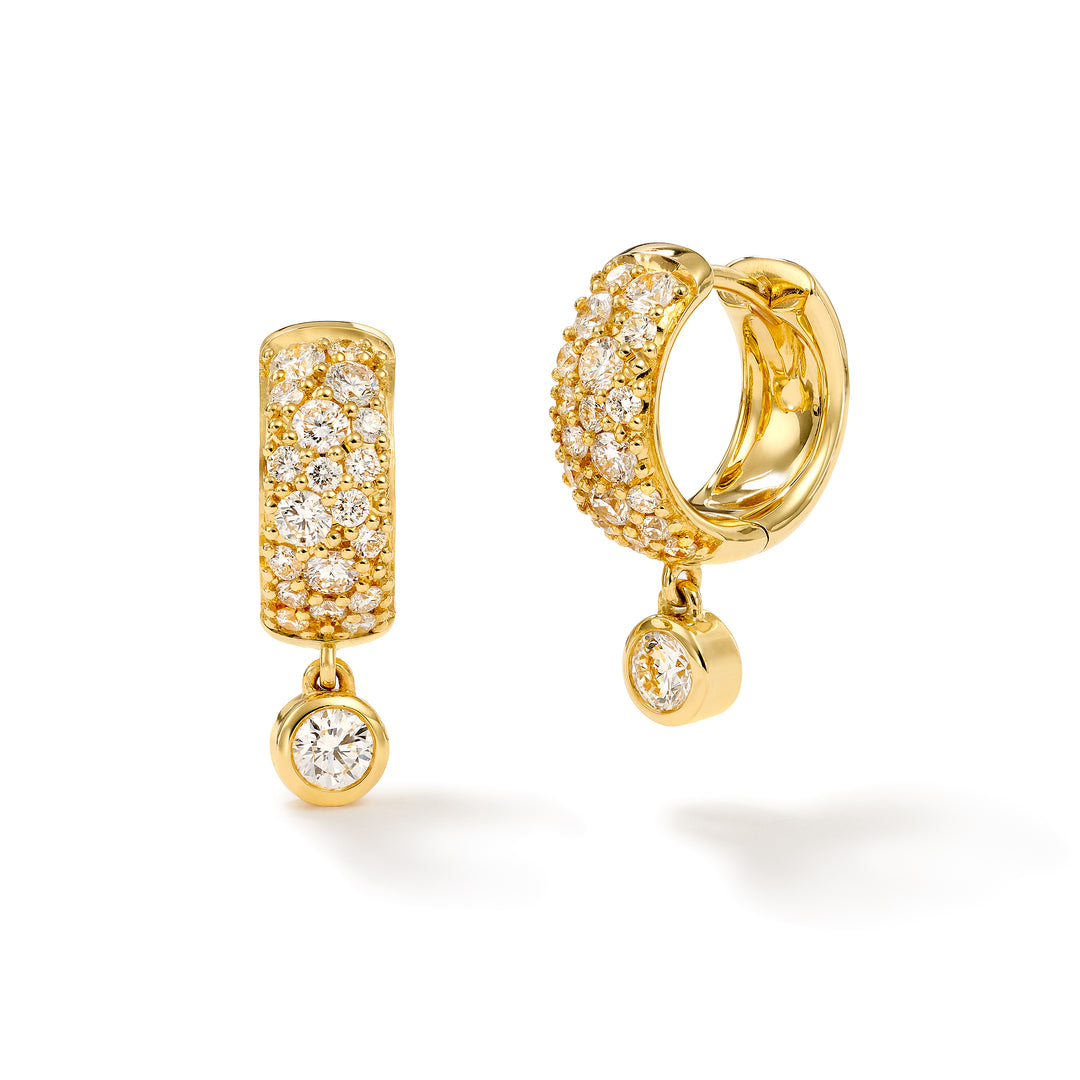 18K Yellow Gold Moonbeam Mini Hoop Earrings with Diamonds