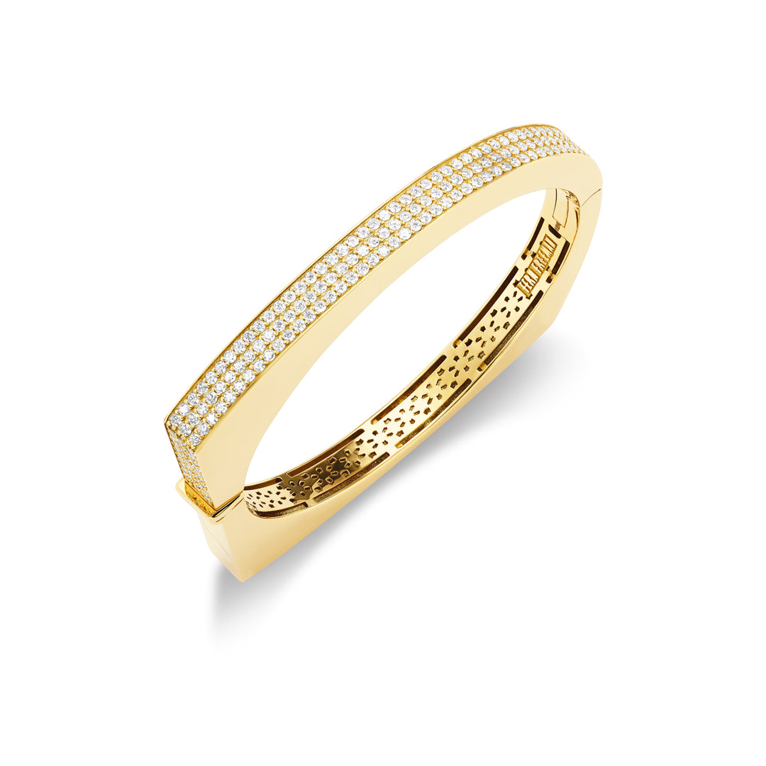 18K Yellow Gold & Pavé Diamond Curve Bangle Bracelet