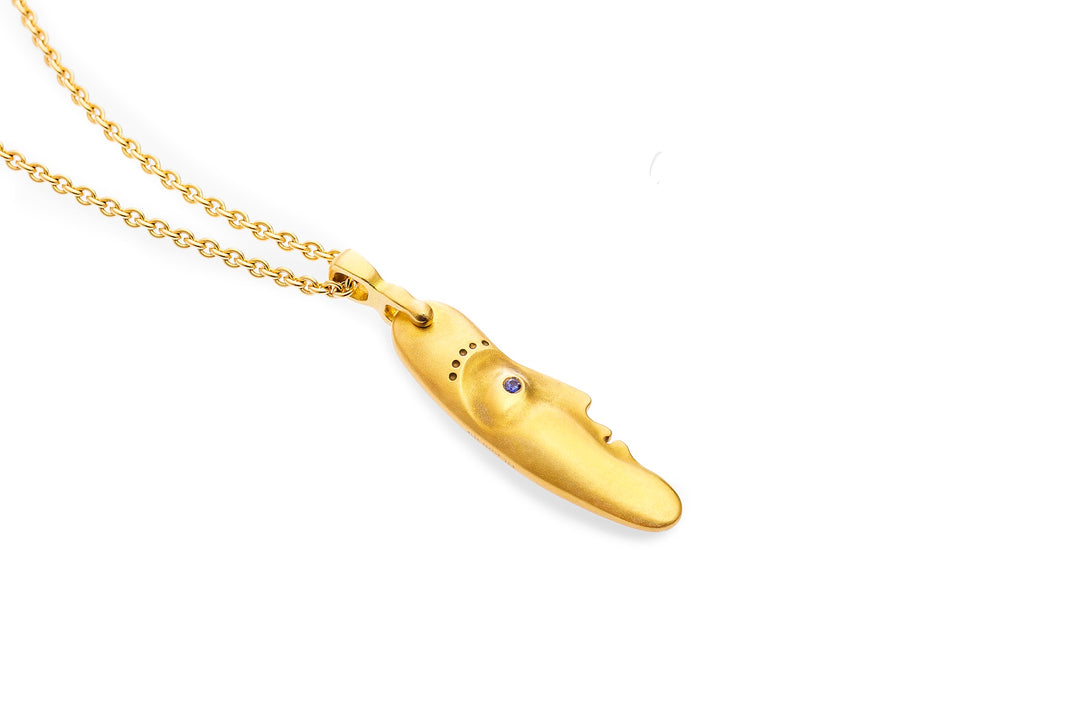 18K Yellow Gold "The Big Sleep" Double Sided Pendant with Sapphire &  Diamond