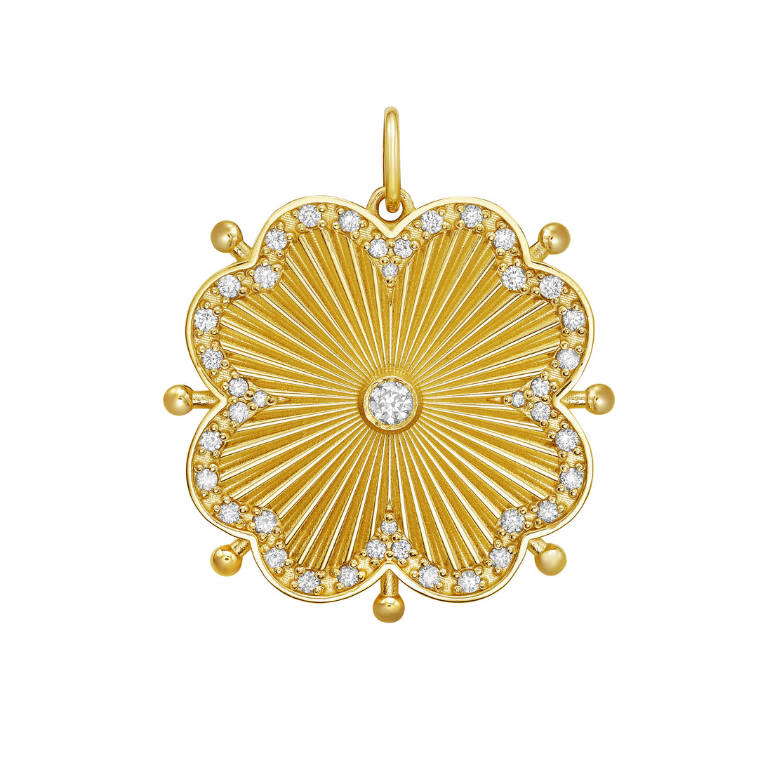 18K Yellow Gold "Cassandane" Medium Diamond (0.75 cttw) Clover Medallion Pendant