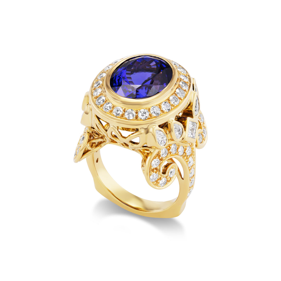 18k Yellow Gold, Tanzanite & Diamond Ring