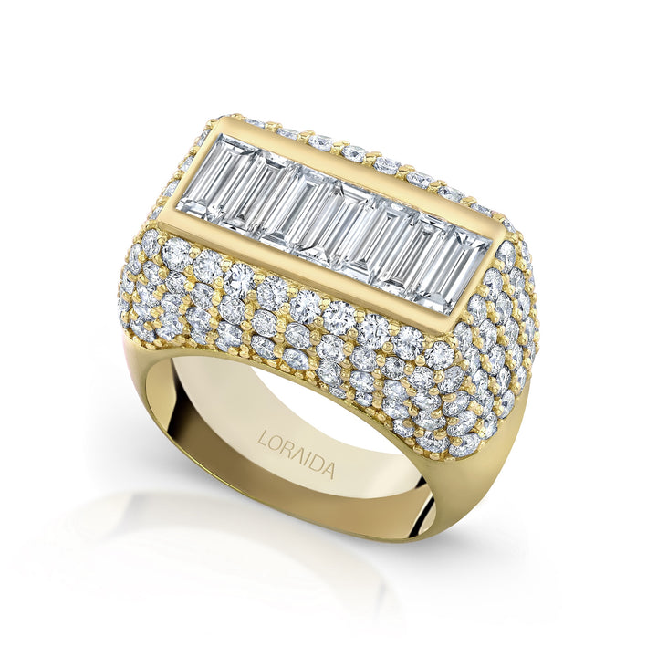 18K Yellow Gold Championship Ring with Baguette & Round Brilliant Diamonds