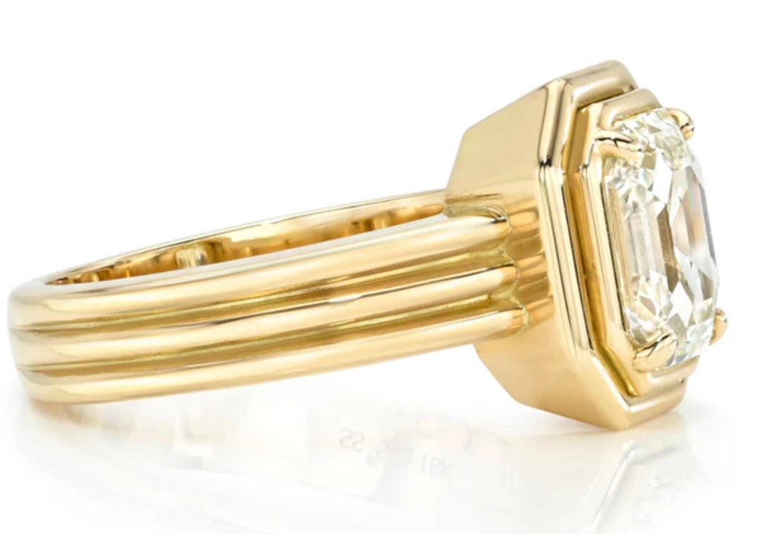 18K Yellow Gold ELENI Ring with Cut Cornered Rectangular Step Cut Diamond