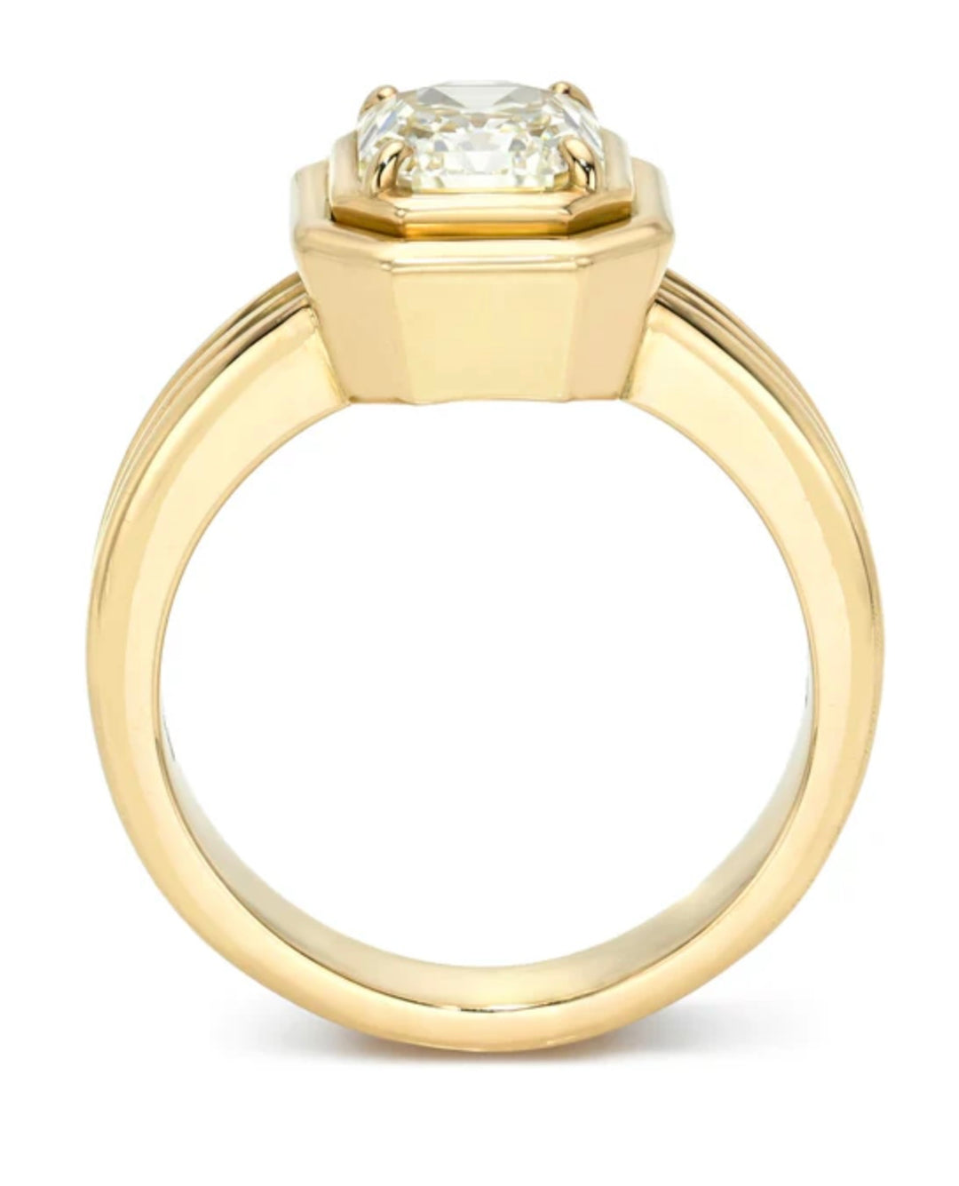18K Yellow Gold ELENI Ring with Cut Cornered Rectangular Step Cut Diamond
